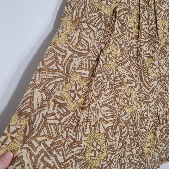 Cassis Bohemian A-Line Skirt Brown Tan Patterned Belted Pockets Boho Lined Sz 12 - Picture 2 of 10